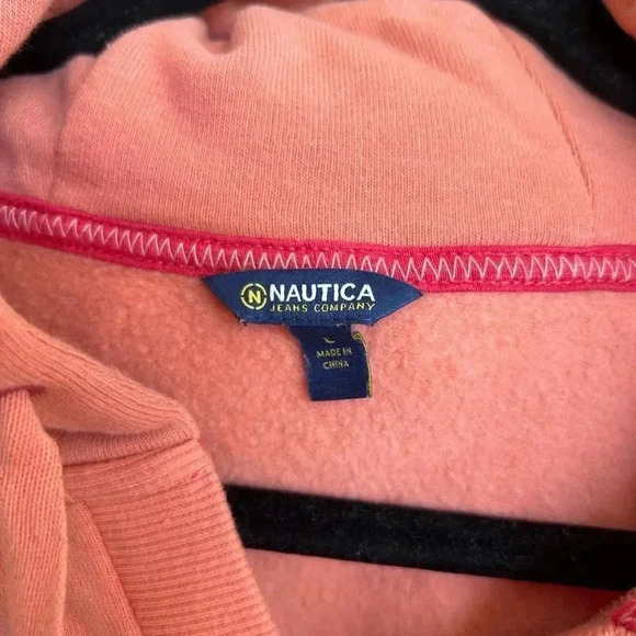NAUTICA JEANS CO. CHENILLE LOGO HOODIE Large peach orange so soft - Picture 4 of 7